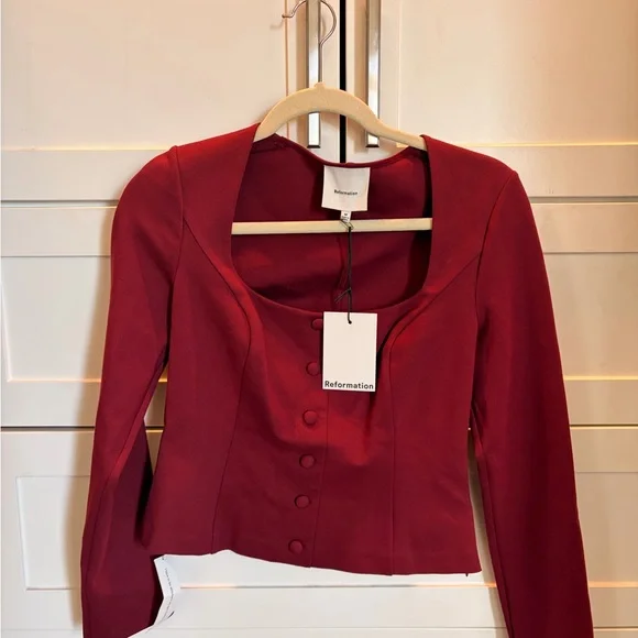 Reformation Burgundy Long Sleeve Button-Up Top - Picture 3 of 7